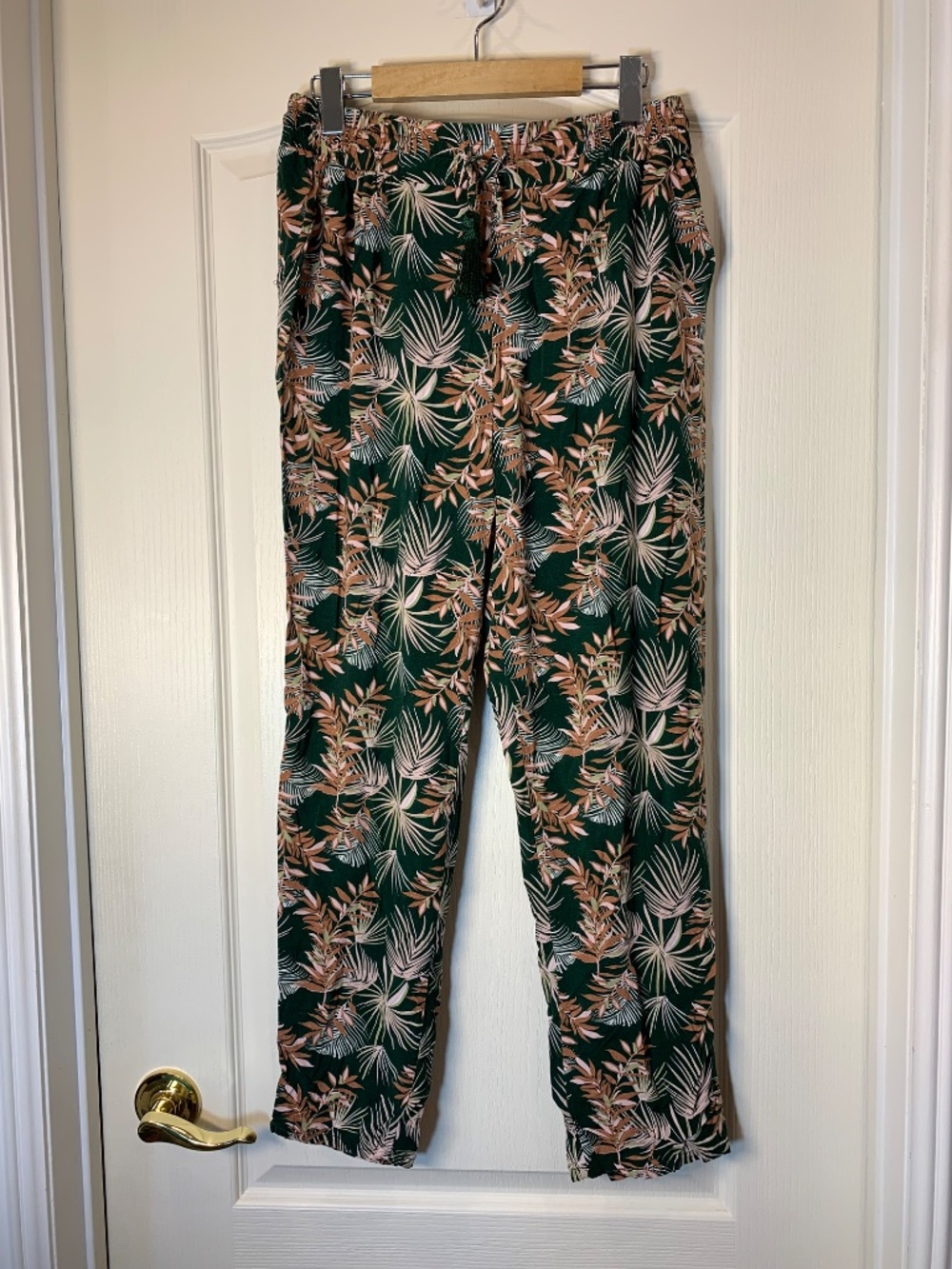 Kiwi & Punch Women’s L Green Tropical Palm Print Lightweight Rayon Pull-On Pants